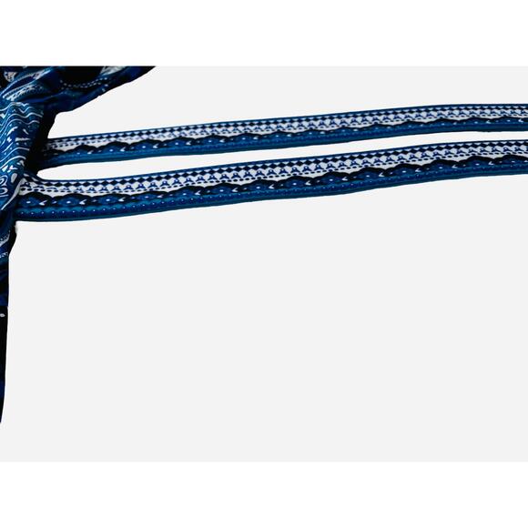 ECI NEW YORK WAIST DRESS WITH TIE, WOMENS, XL, BLUE BLACK WHITE ABSTRACT, V-NECK - Picture 8 of 11